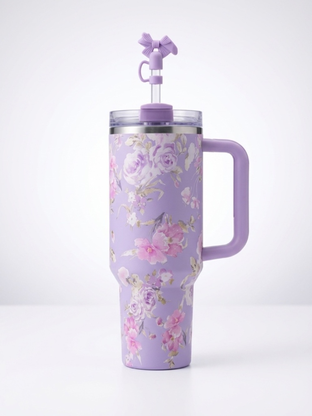 Purple Floral Tumbler With Straw Topper | 40oz | New In Box